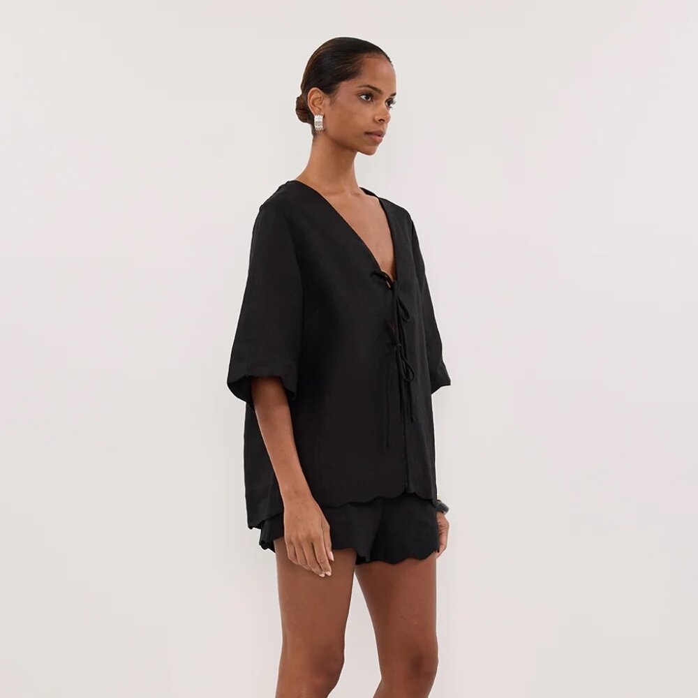 New DISSH Lela Black Short Sleeve Linen Shirt - Picture 3 of 4